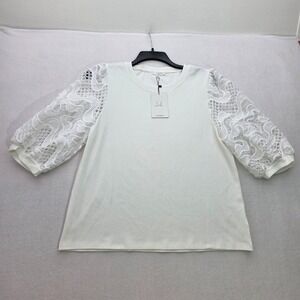 NWT JOH Apperal Ruth Top Womens M‎ White Lace Peasant Sleeves Boho
